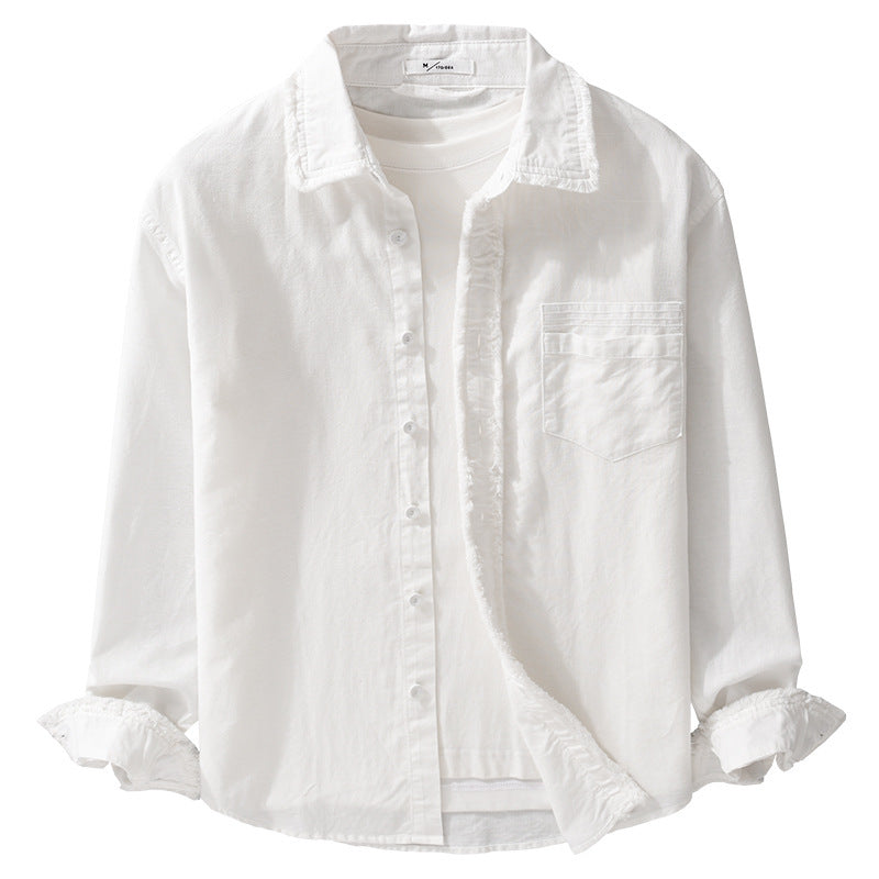 Herren Fransen-Overshirt aus Baumwollmix mit Brusttasche und Knopfleiste Nord Taschen