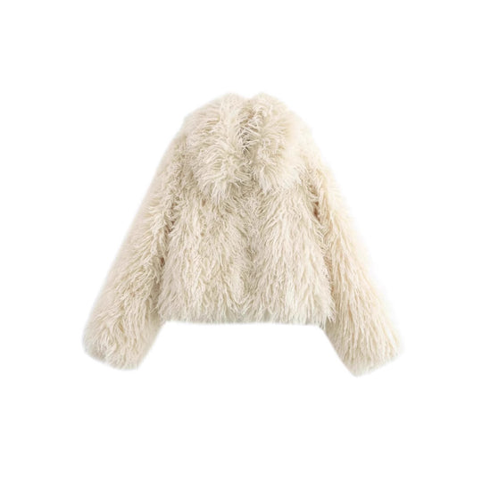 Damen Kurze shaggy Kunstpelzjacke mit Kapuze und hochfloriger Textur Nord Taschen