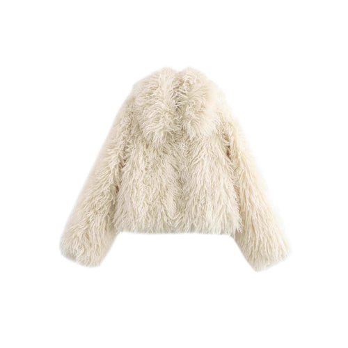 Damen Kurze shaggy Kunstpelzjacke mit Kapuze und hochfloriger Textur Nord Taschen