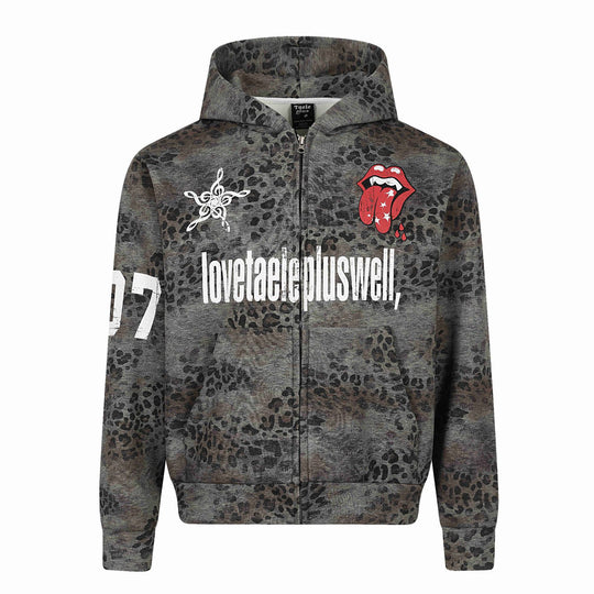 Damen Kapuzenjacke mit durchgehendem Reißverschluss, Leoparden-Print und großflächigen Grafik-Prints Nord Taschen