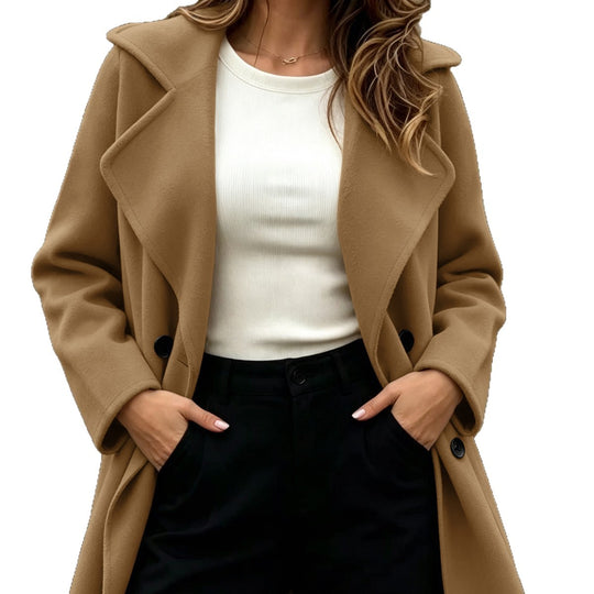 Damen Doppelreihiger Wollmantel mit Oversize-Revers Nord Taschen