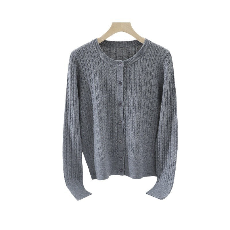 Damen Feiner Zopfmuster-Cardigan mit Rundhals und durchgehender Knopfleiste Nord Taschen