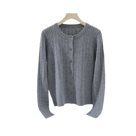 Damen Feiner Zopfmuster-Cardigan mit Rundhals und durchgehender Knopfleiste Nord Taschen