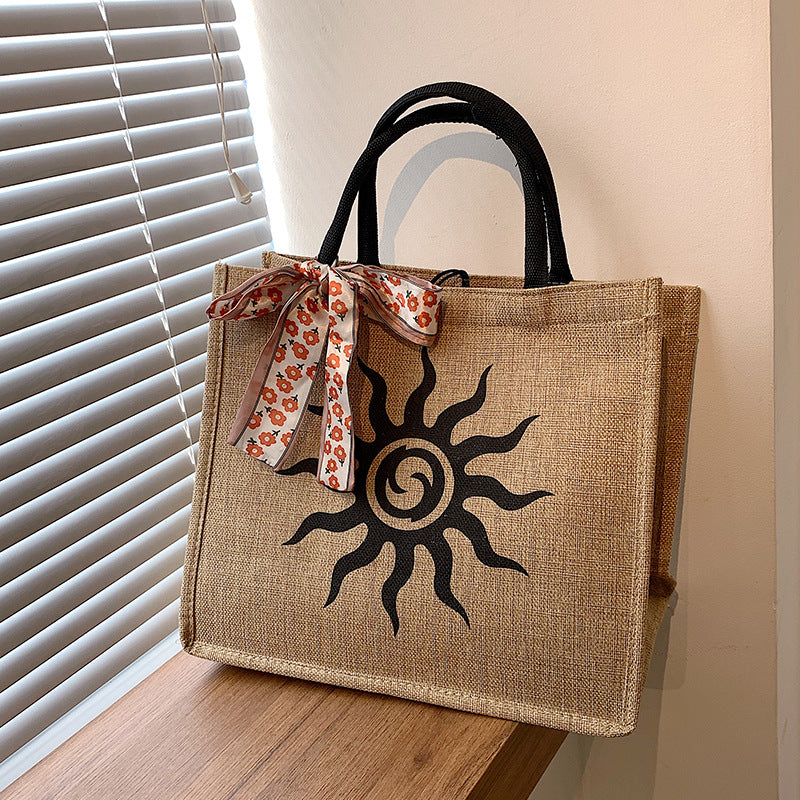 Damen Jute-Tragetasche mit stilvollem Sonnendesign Nord Taschen