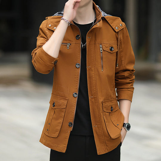 Herren leichte Canvas-Fieldjacke mit Kapuze, Multifunktionstaschen und Reißverschluss Nord Taschen