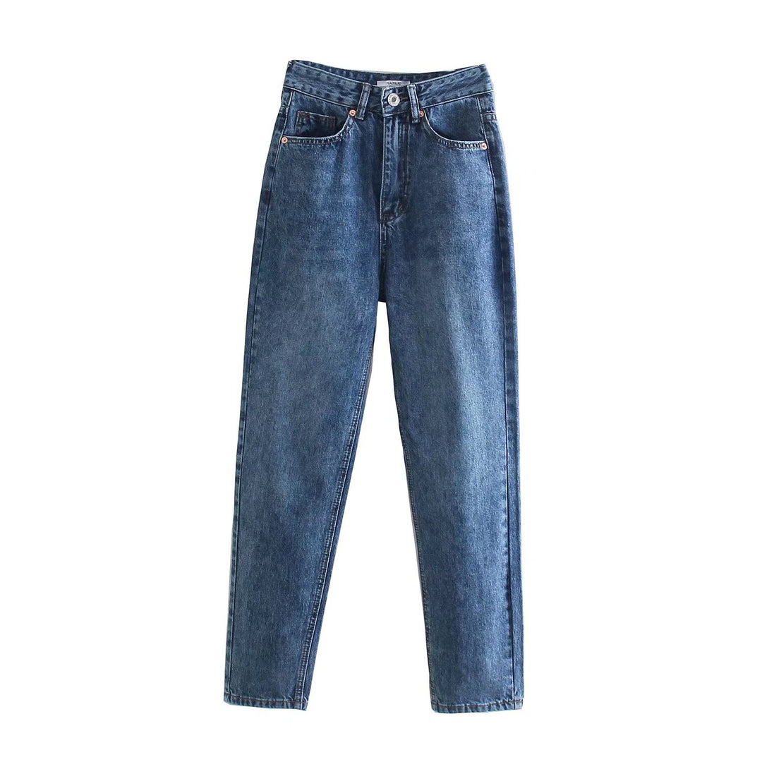 Damen Hochtaillierte Denim-Jeans mit konisch zulaufendem Bein Nord Taschen