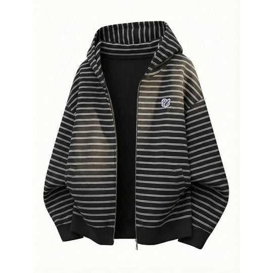 Unisex Kapuzen-Sweatjacke mit Reißverschluss und feinen Querstreifen Nord Taschen