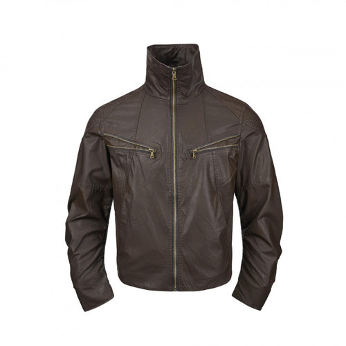 Herren Kurzjacke im Lederlook mit hohem Stehkragen, zwei schrägen Brustreißverschlüssen und Vintage‑Metalldetails Nord Taschen
