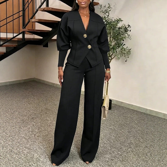 Damen Modisches Blazer-Set mit weiter Hose Nord Taschen