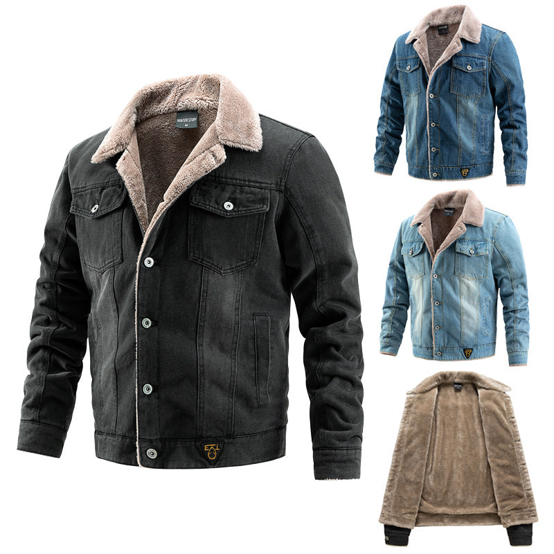 Herren Jeansjacke mit Teddyfutter und Vintage-Waschung Nord Taschen