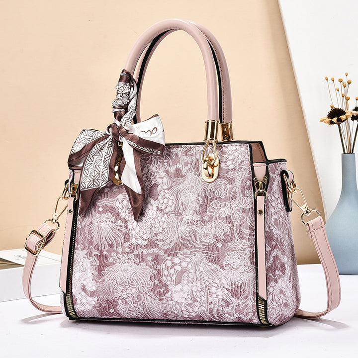 Damen eleganter Shopper mit floralem Muster und modischem Schal Nord Taschen