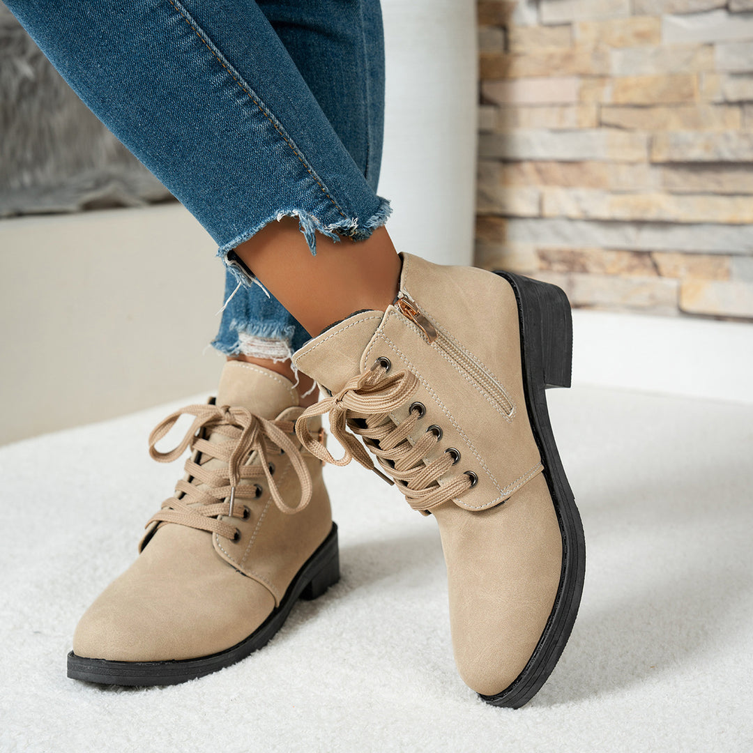 Damen Schnür-Ankleboots aus Veloursoptik mit niedrigem Blockabsatz und Herzdetail Nord Taschen