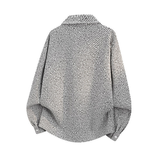 Damen Oversize-Textur-Hemdjacke mit diagonaler Struktur und Brusttasche Nord Taschen