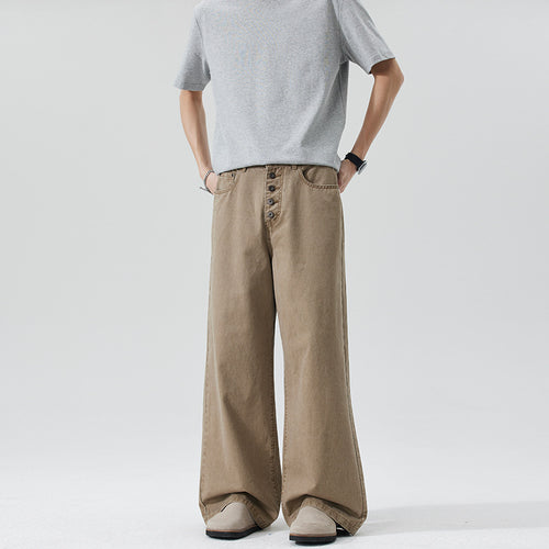 Herren Extraweite Denim-Hose mit sichtbarer Knopfleiste und bodenlangem Palazzoschnitt Nord Taschen