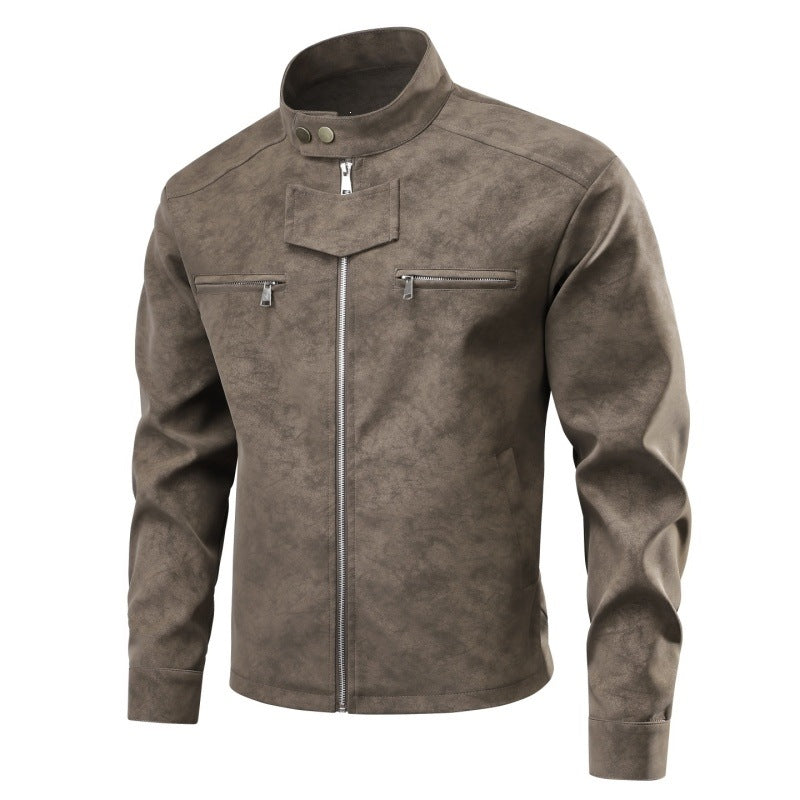 Herren Velourslederoptik-Bikerjacke mit Stehkragen, Brustreißverschlusstaschen & verdeckter Druckknopfblende Nord Taschen