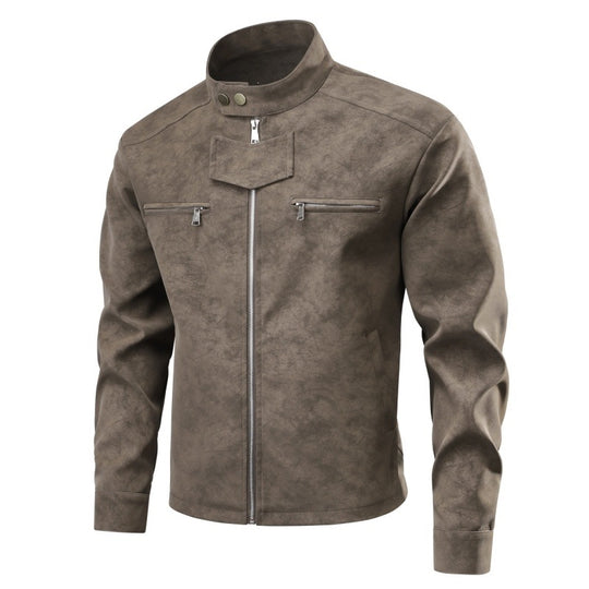 Herren Velourslederoptik-Bikerjacke mit Stehkragen, Brustreißverschlusstaschen & verdeckter Druckknopfblende Nord Taschen