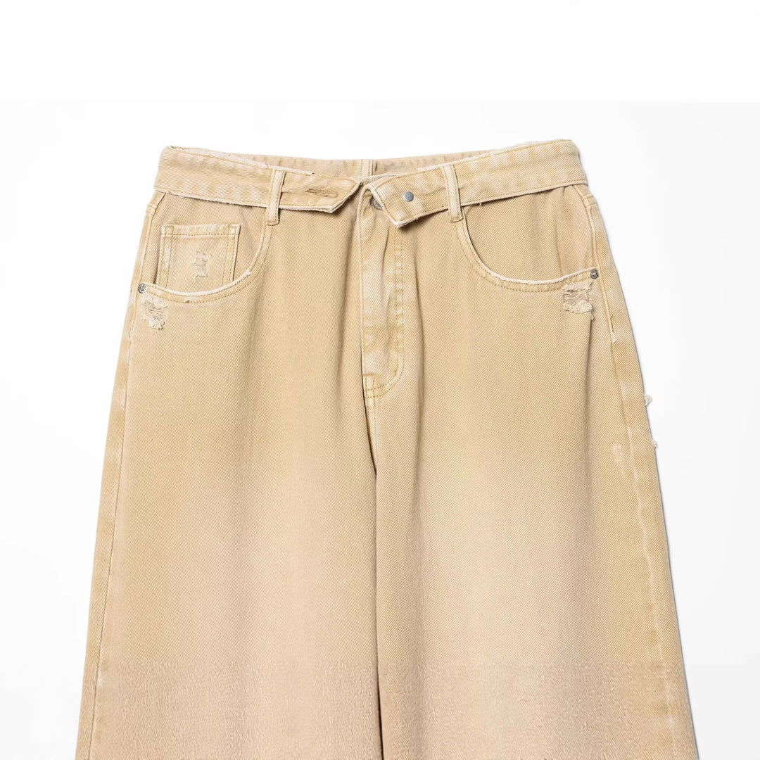 Damen Weite High-Waist Jeanshose mit geradem Bein und Used-Details Nord Taschen