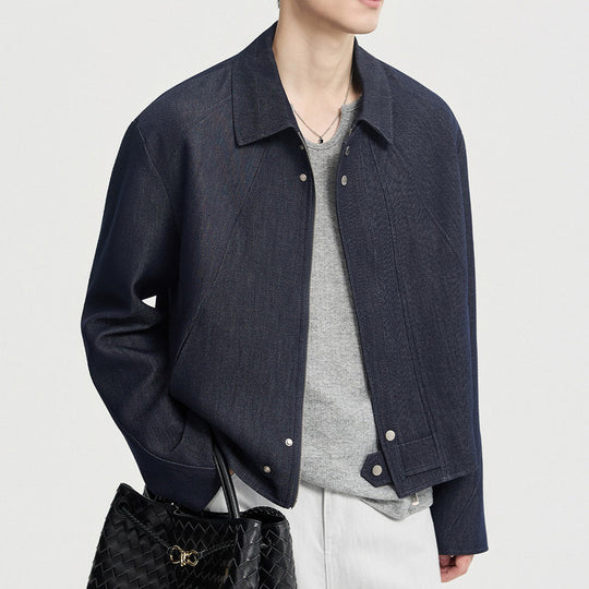 Herren Boxy-Jeansjacke im Minimalstil mit Hemdkragen und verdeckter Druckknopfblende Nord Taschen
