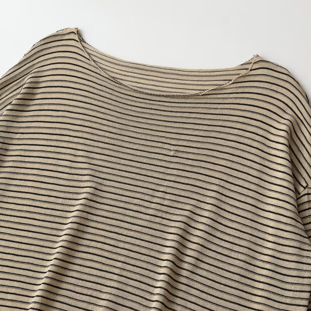 Damen Oversize Ringel-Feinstrickpullover mit weitem U-Boot-Ausschnitt Nord Taschen