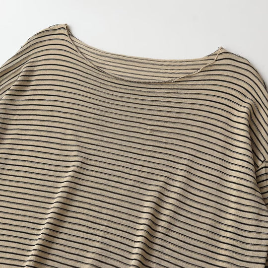 Damen Oversize Ringel-Feinstrickpullover mit weitem U-Boot-Ausschnitt Nord Taschen