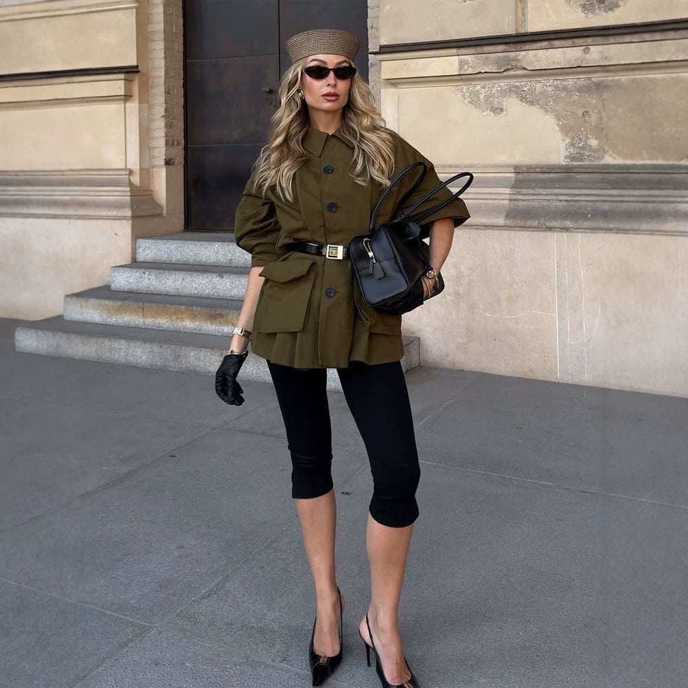 Damen Kurzjacke im Utility‑Stil mit Ballonärmeln & aufgesetzten Klappentaschen Nord Taschen