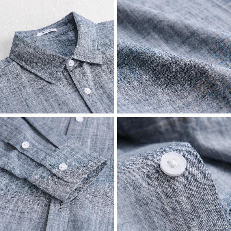 Herren Texturiertes Leinen-Baumwoll-Overshirt im Relaxed-Fit mit Hemdkragen und durchgehender Knopfleiste Nord Taschen