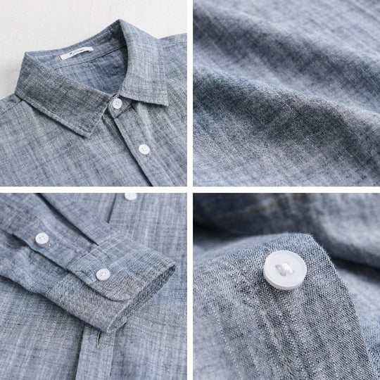 Herren Texturiertes Leinen-Baumwoll-Overshirt im Relaxed-Fit mit Hemdkragen und durchgehender Knopfleiste Nord Taschen