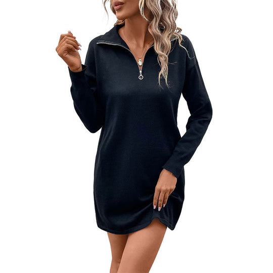Damen Gestricktes Halbzip-Feinstrick-Minikleid mit Stehkragen und gerippten Bündchen Nord Taschen