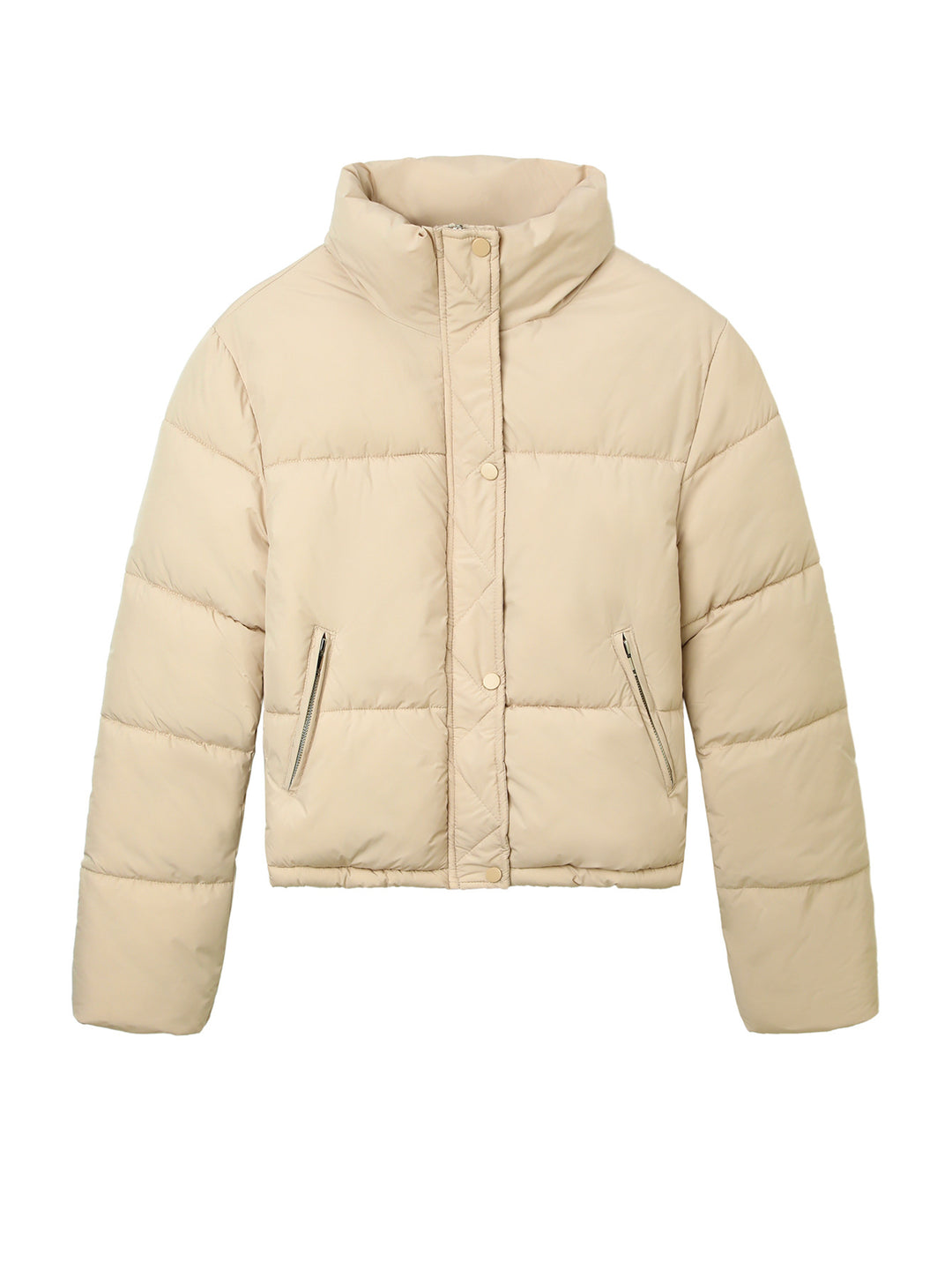 Damen Boxy-Pufferjacke mit hohem Stehkragen und verdeckter Druckknopfleiste Nord Taschen