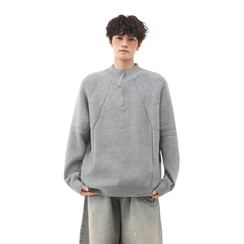 Herren Strick-Halbzip-Pullover mit Stehkragen und strukturierten Rippdetails Nord Taschen