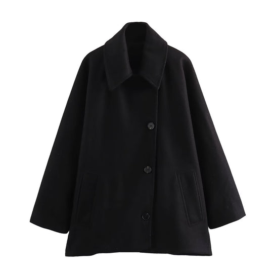 Damen Oversized Wollmix Boxy-Kurzmantel mit Reverskragen und Eingrifftaschen Nord Taschen