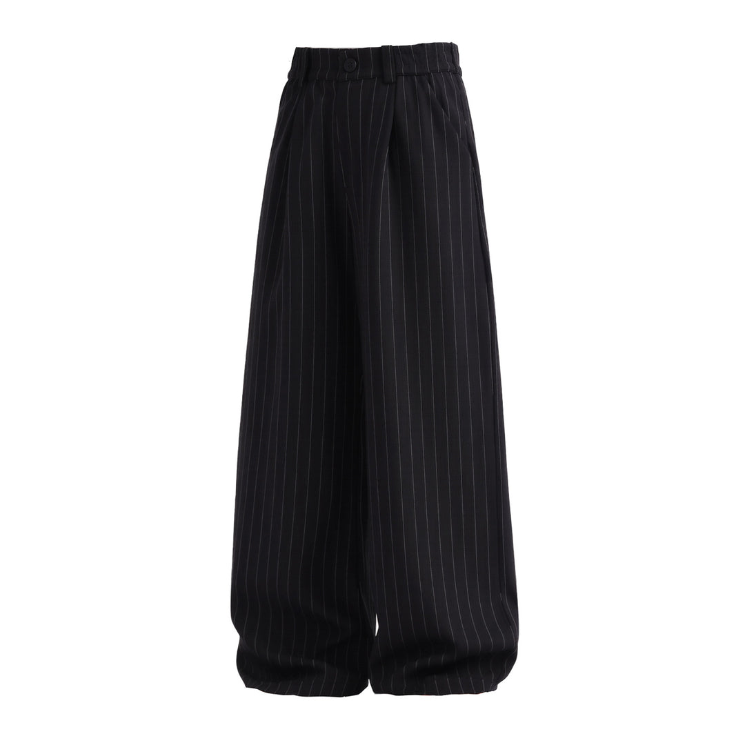 Damen Weite High‑Waist Plissee-Anzughose mit Nadelstreifen und Bundfalten Nord Taschen
