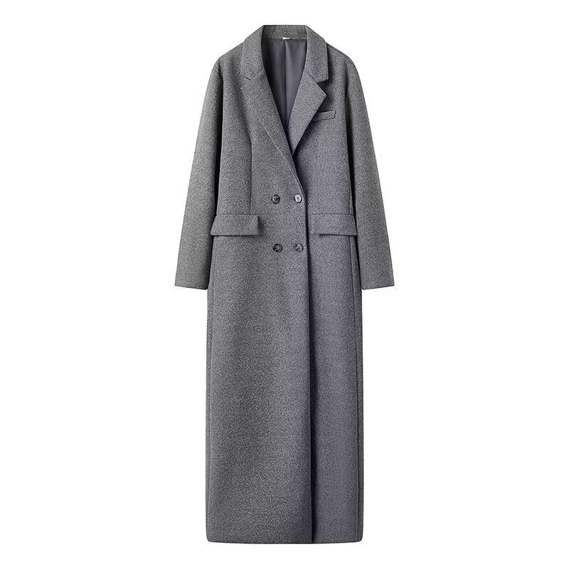 Damen Longline-Wollmantel mit Oversize-Schnitt, Reverskragen und seitlichen Schlitzen Nord Taschen