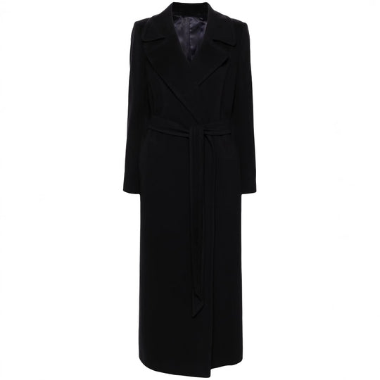 Damen Langer Wickelcoat aus Wollmix mit Bindegürtel und breitem Revers Nord Taschen