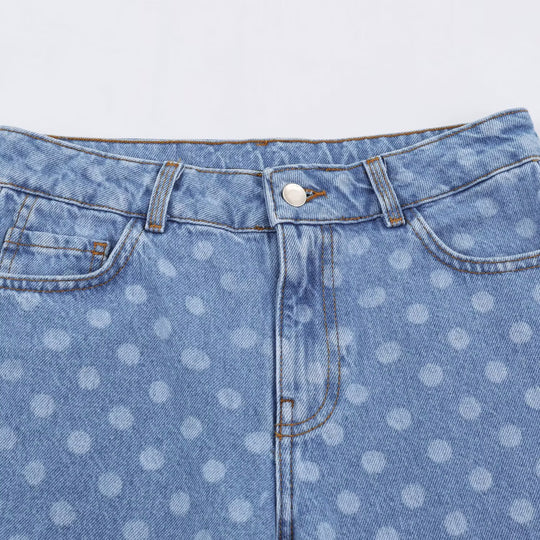 Damen Weite Cropped-Jeans mit hohem Bund und gepunktetem Denim Nord Taschen