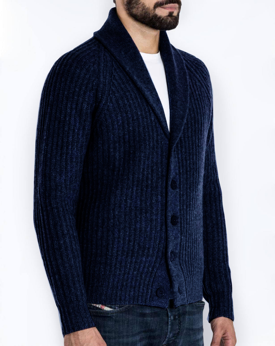 Herren Rippstrick-Cardigan mit Schalkragen und durchgehender Knopfleiste Nord Taschen