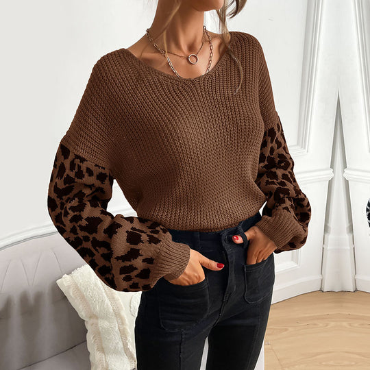 Damen Oversize Strickpullover mit Balloonärmeln und Animal-Jacquard Nord Taschen