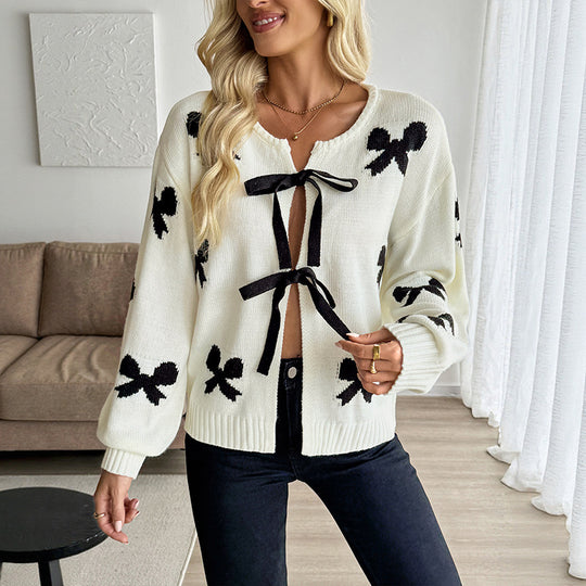 Damen Verspielte Strickjacke mit Schleifen-Muster Nord Taschen