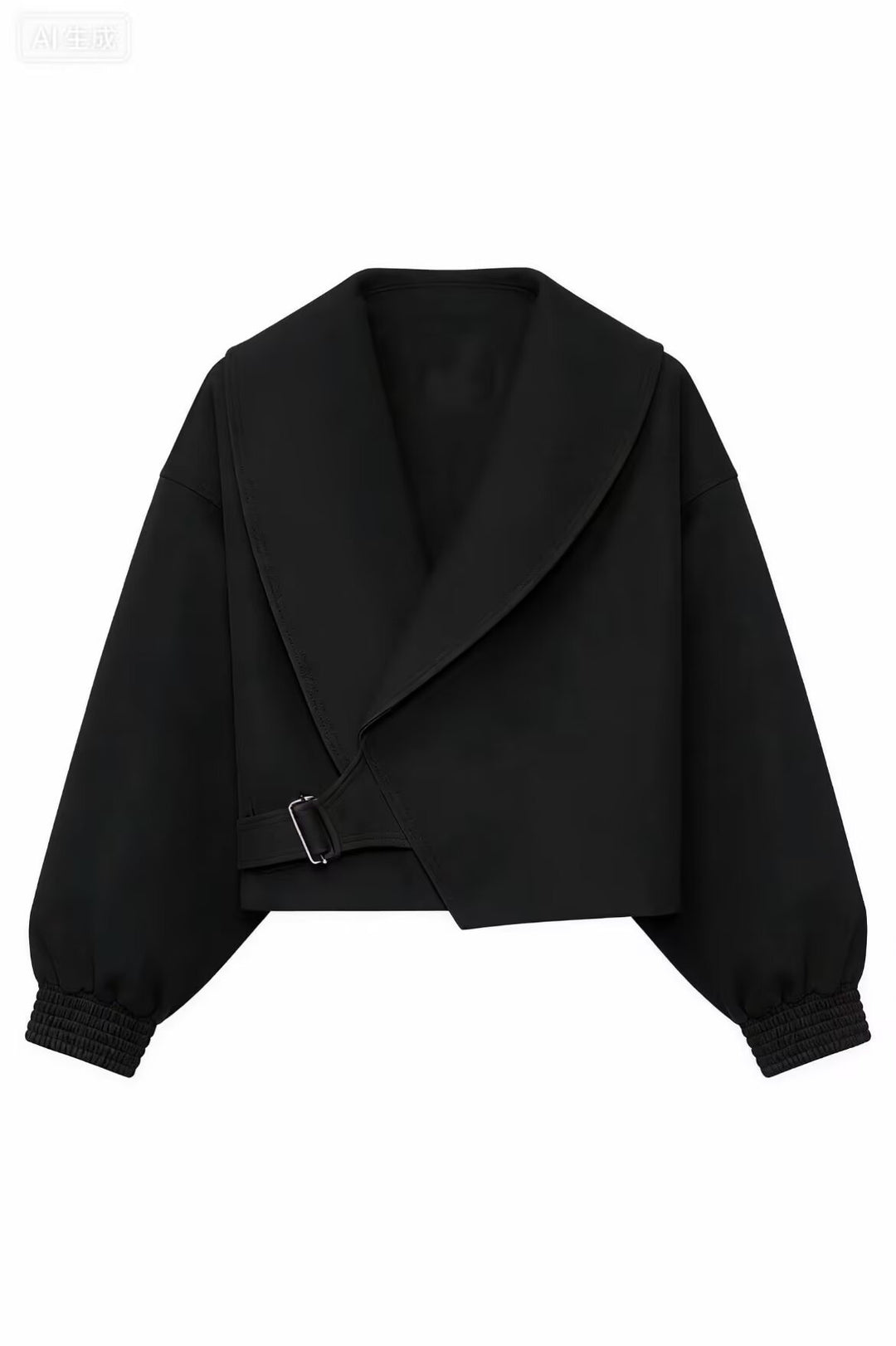 Damen Kurze Oversized Jacke mit breitem Schalkragen, Ballonärmeln und Taillenriegel Nord Taschen