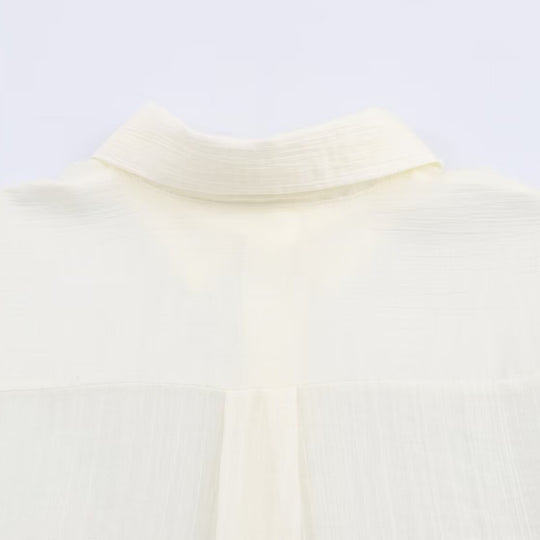 Damen Leichte weite Bluse mit Crinkle-Struktur und Hemdkragen Nord Taschen