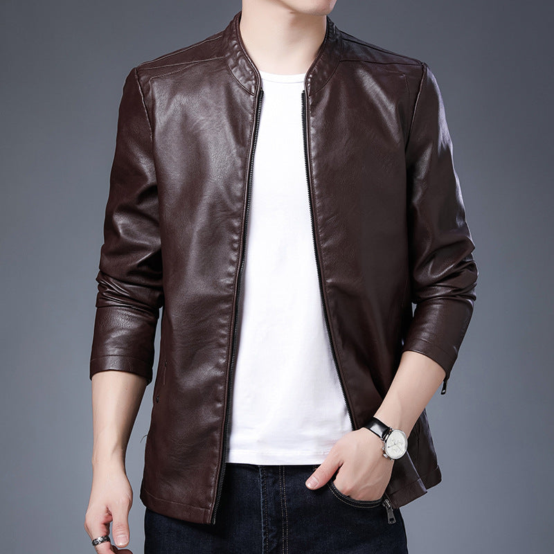 Herren schlanker Lederoptik-Blouson im Aviator-Minimalstil mit Stehkragen und Reißverschlussärmeln Nord Taschen