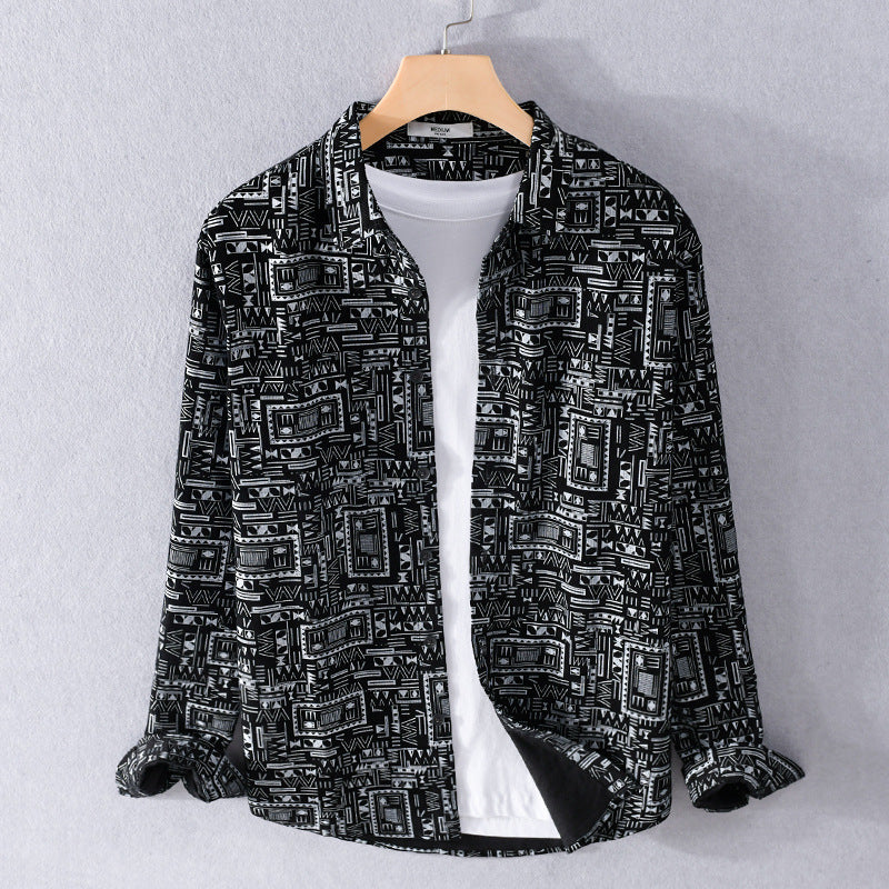 Herren Langarmhemd im Overshirt-Stil mit geometrischem Ethno‑Print Nord Taschen