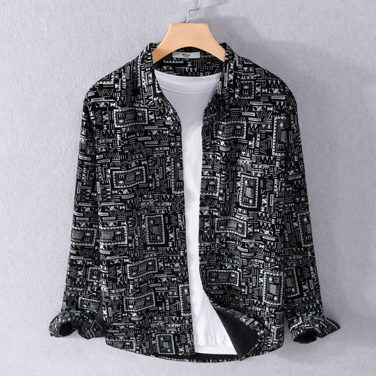 Herren Langarmhemd im Overshirt-Stil mit geometrischem Ethno‑Print Nord Taschen