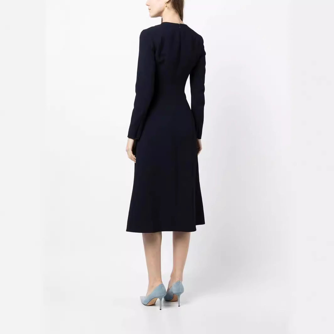 Damen Midikleid mit taillierter Drapierung und A-Linien Rock Nord Taschen