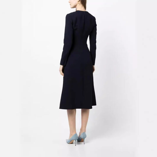 Damen Midikleid mit taillierter Drapierung und A-Linien Rock Nord Taschen