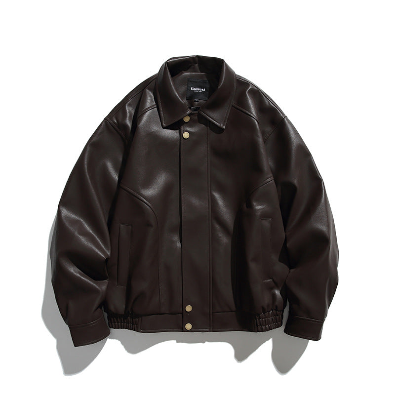 Herren Boxy-Lederimitat-Bomberjacke mit verdeckter Druckknopfleiste, elastischem Saum und aufgesetzten Eingrifftaschen Nord Taschen