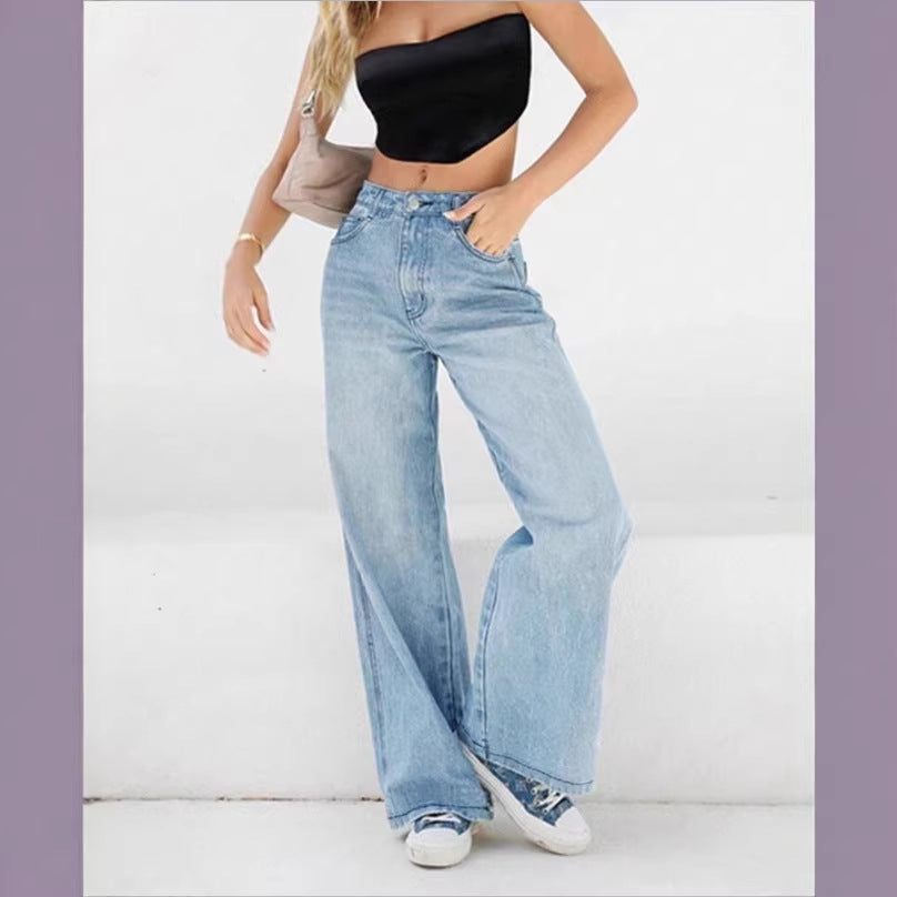 Damen weite High-Waist Jeanshose im Palazzo-Stil Nord Taschen