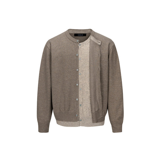 Herren Feinstrick-Cardigan mit zweilagiger Optik, Rundhalsausschnitt und durchgehender Knopfleiste Nord Taschen