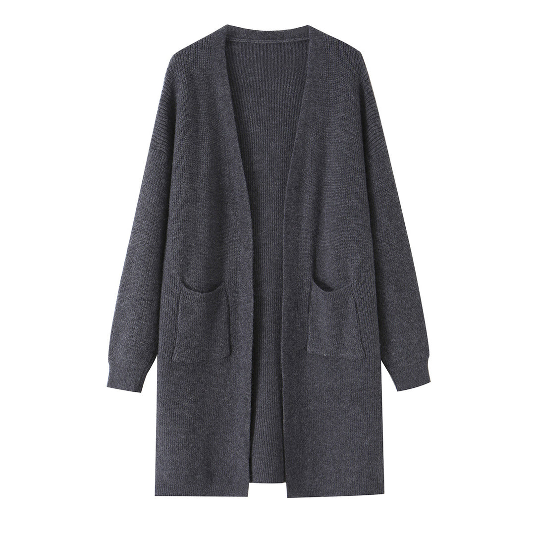 Damen Langer Oversize Strickcardigan mit aufgesetzten Taschen Nord Taschen