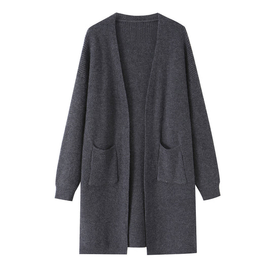 Damen Langer Oversize Strickcardigan mit aufgesetzten Taschen Nord Taschen
